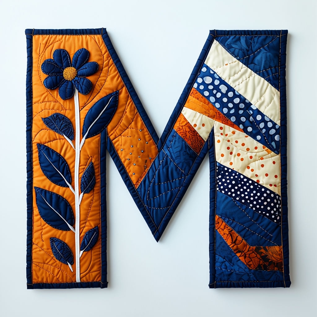 Vibrant Handcrafted Monogram 'M' Quilted Fabric Art