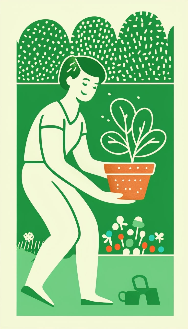 Charming Vintage Gardening Illustration with Natural Ease Art