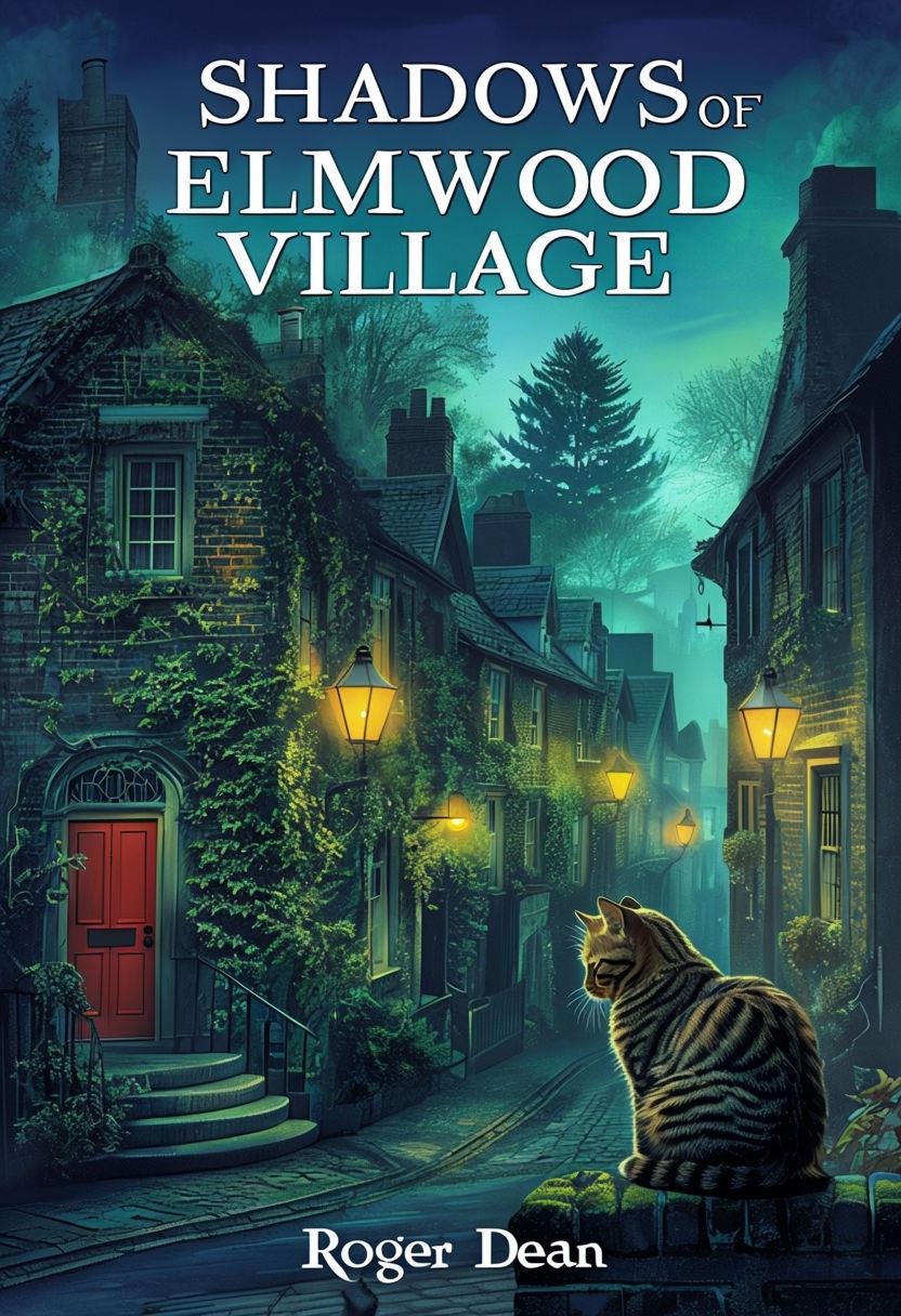 Serene Nightfall Scene of Shadows of Elmwood Village EBook Cover