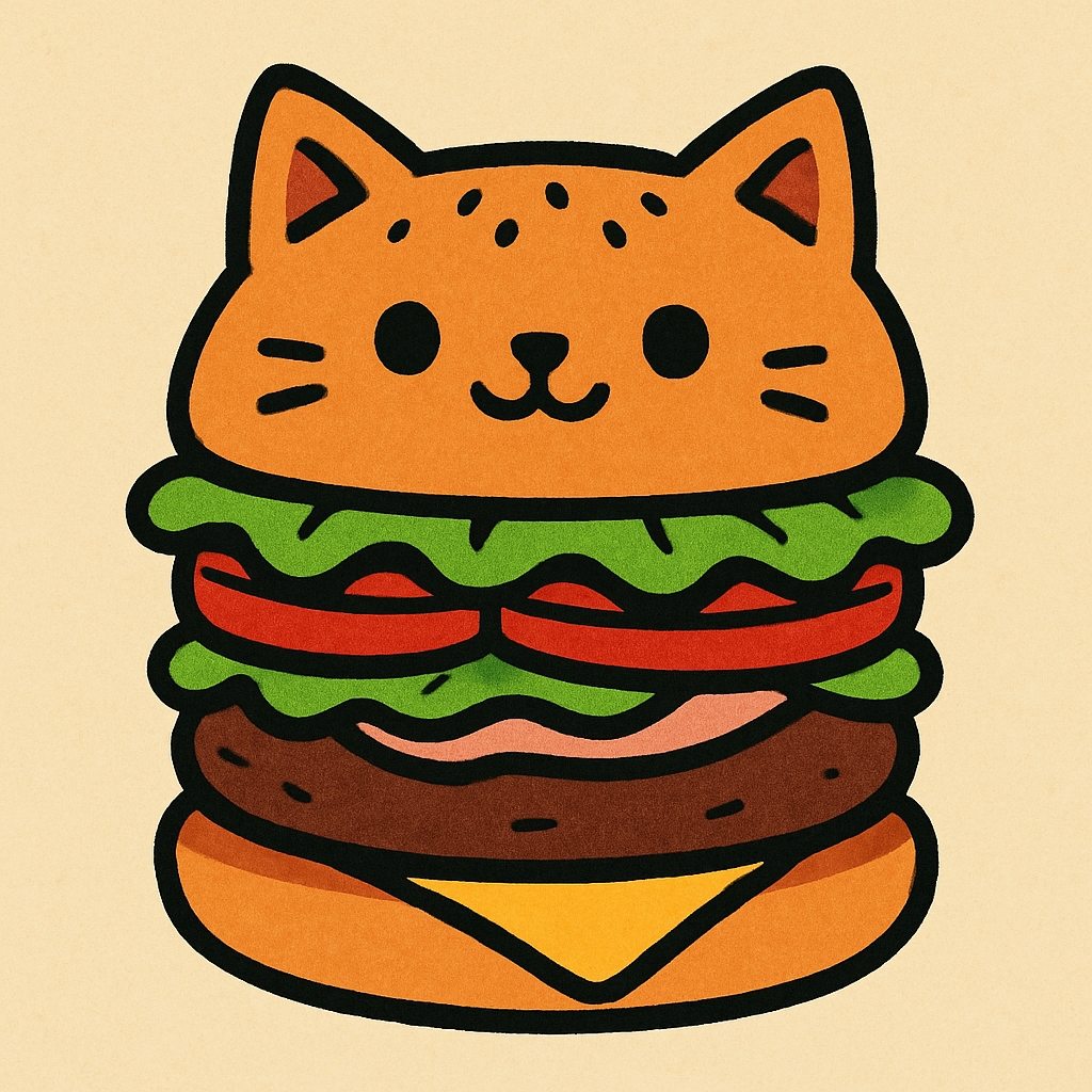 Whimsical Cat Hamburger Fusion Cartoon Illustration Art