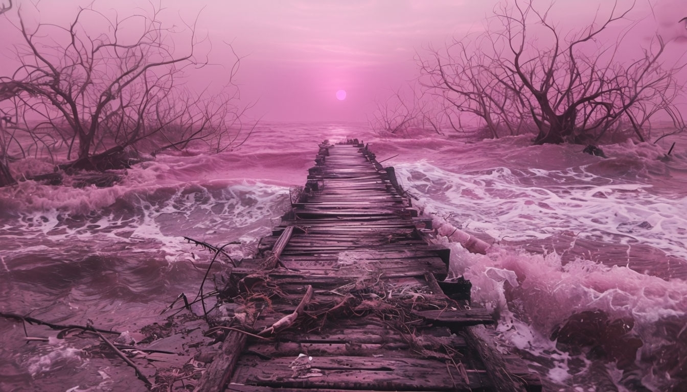 Surreal Pink and Purple Boardwalk Landscape Virtual Background