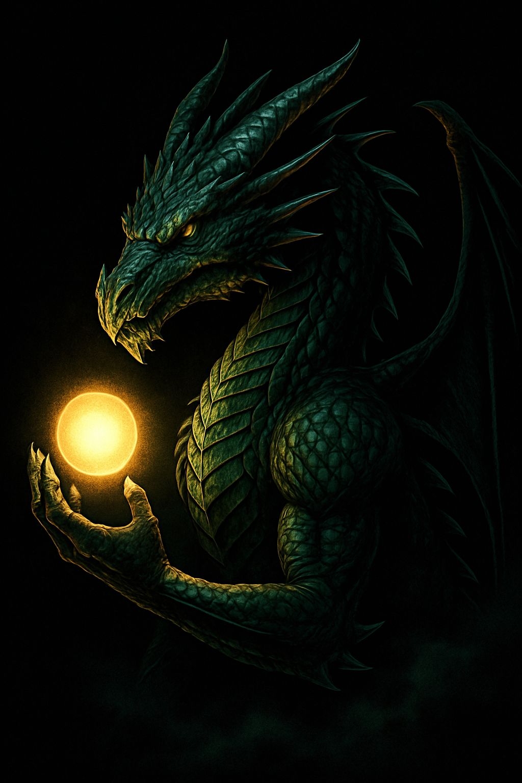 Majestic Dragon Holding Glowing Orb Illustration T-Shirt
