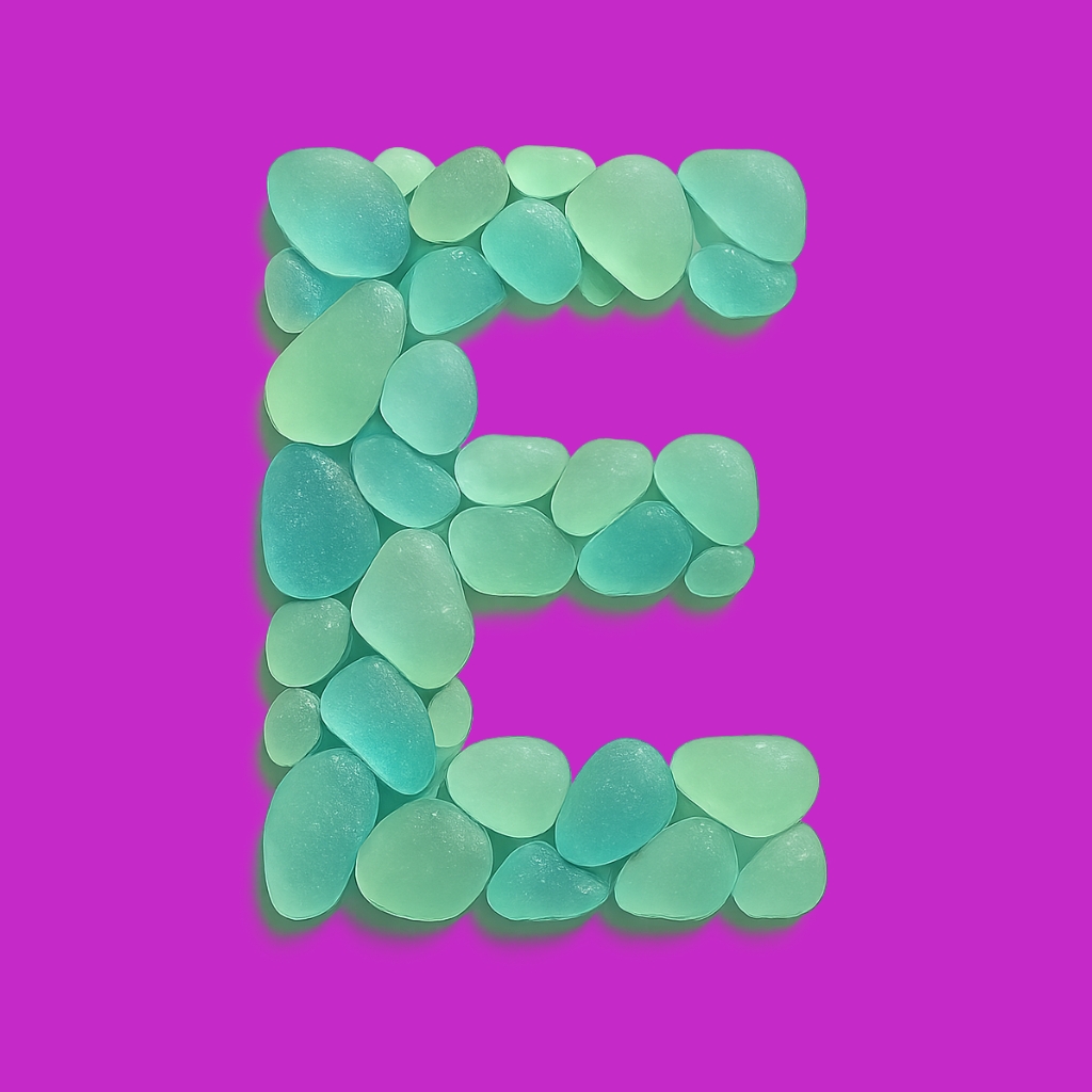 Glossy Stone Letter E Artwork on Vibrant Magenta Background Monogram
