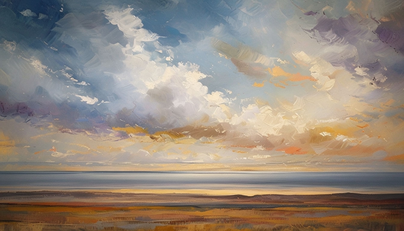 Serene Expansive Ocean Sky Landscape Painting Virtual Background