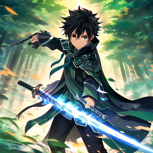 Kirito-Tanjiro fusion character wearing a black coat with bl... by ...