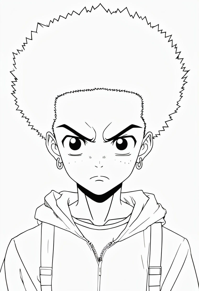 Intense Anime Boy Line Art Coloring Page for Creative Fun