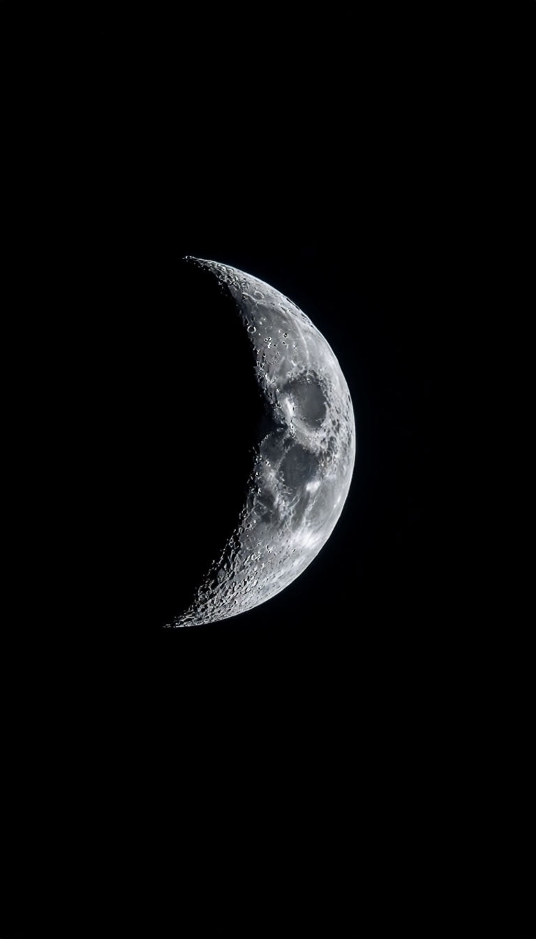 Crescent Moon Against Dark Space Background Mobile Wallpaper