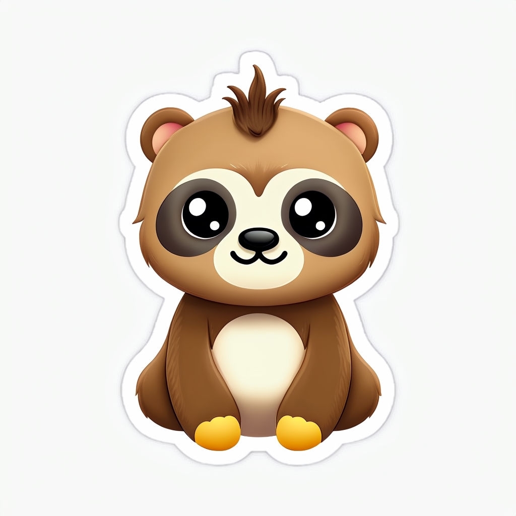 Cute Cartoon Bear-Sloth Hybrid Character Sticker Design