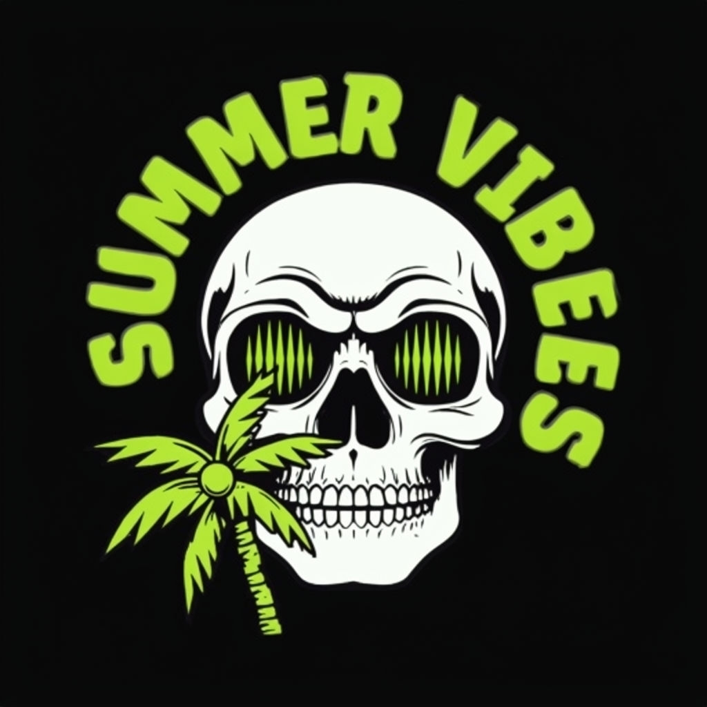 Eerie White Skull with Summer Vibes Illustration T-Shirt