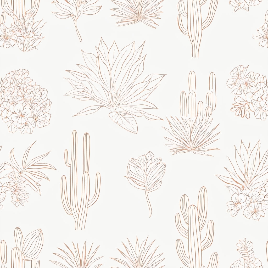 Minimalist Botanical Cacti and Tropical Plants Seamless Pattern