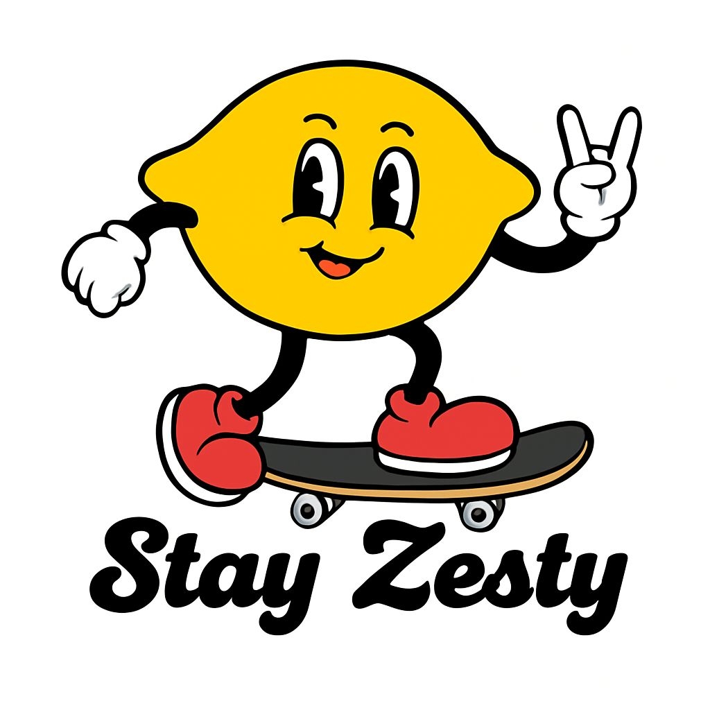 Cheerful Lemon Character Riding Skateboard Stay Zesty Sticker