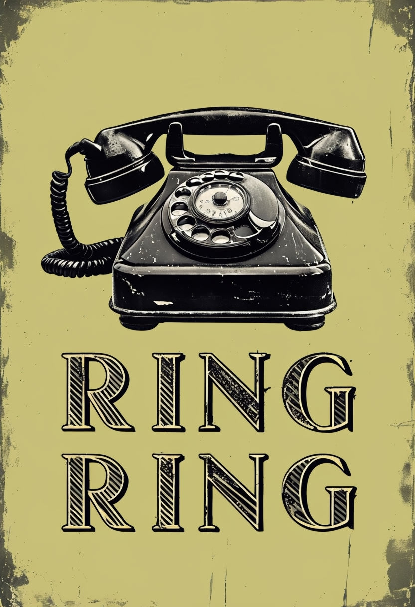 Vintage Black Rotary Telephone Ring Art Deco Poster