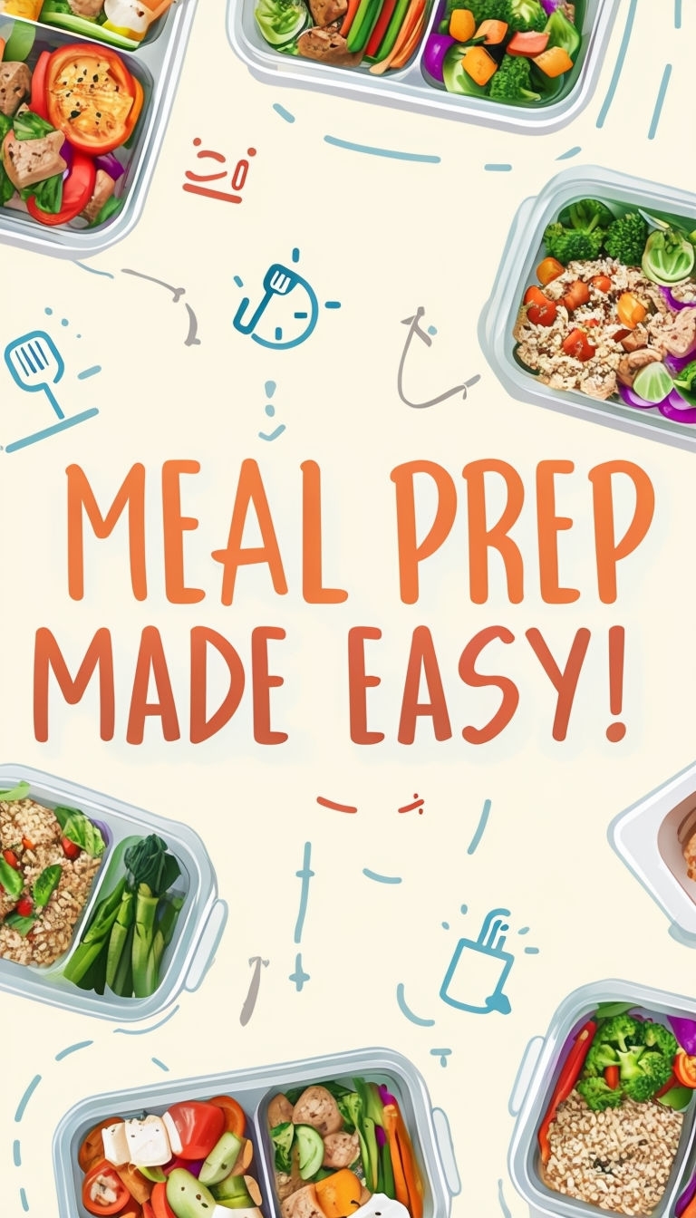 Colorful Meal Prep Made Easy Illustration for Healthy Eating Social Media Post