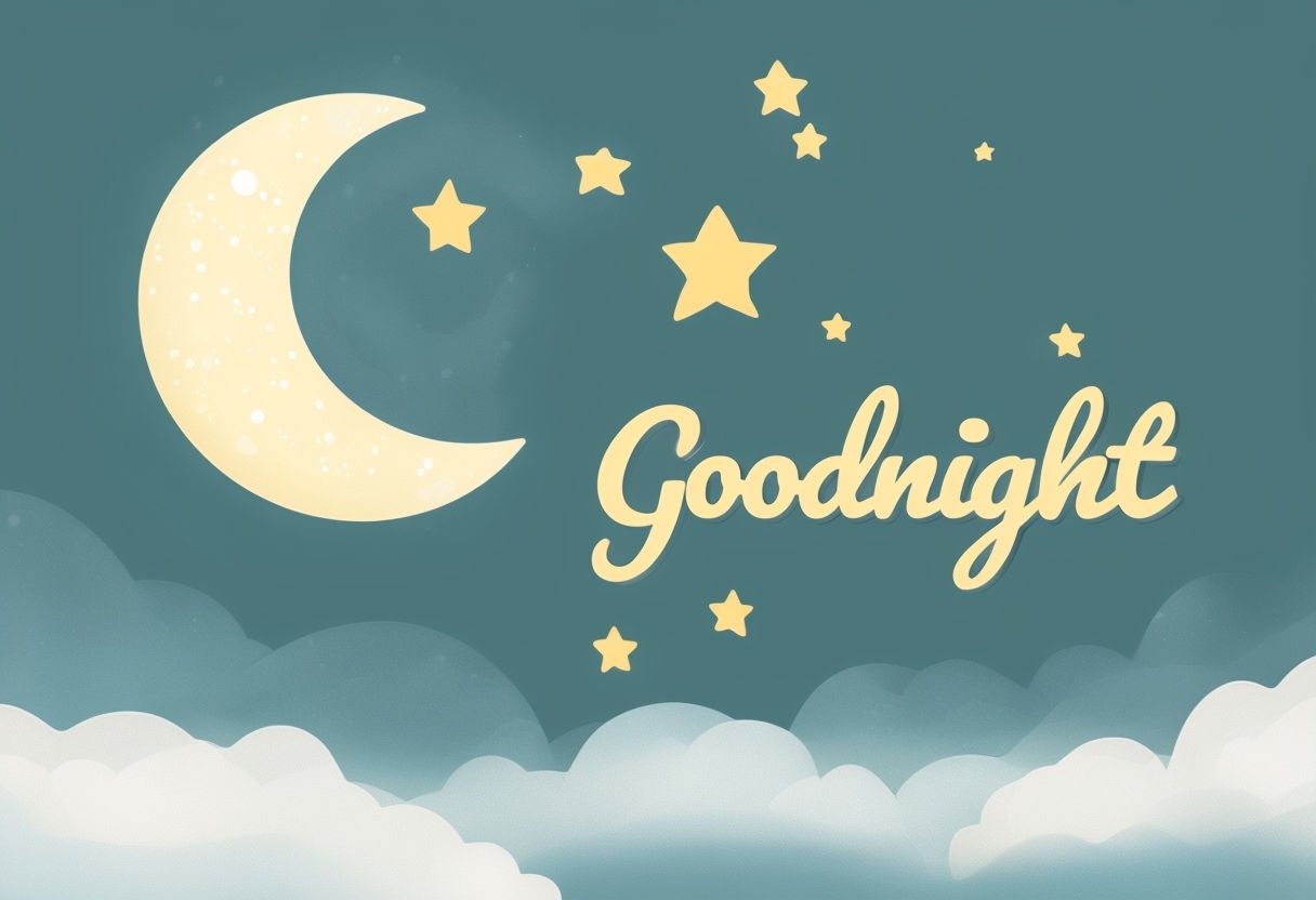 Whimsical Goodnight Moon and Stars Illustration for Social Media Post