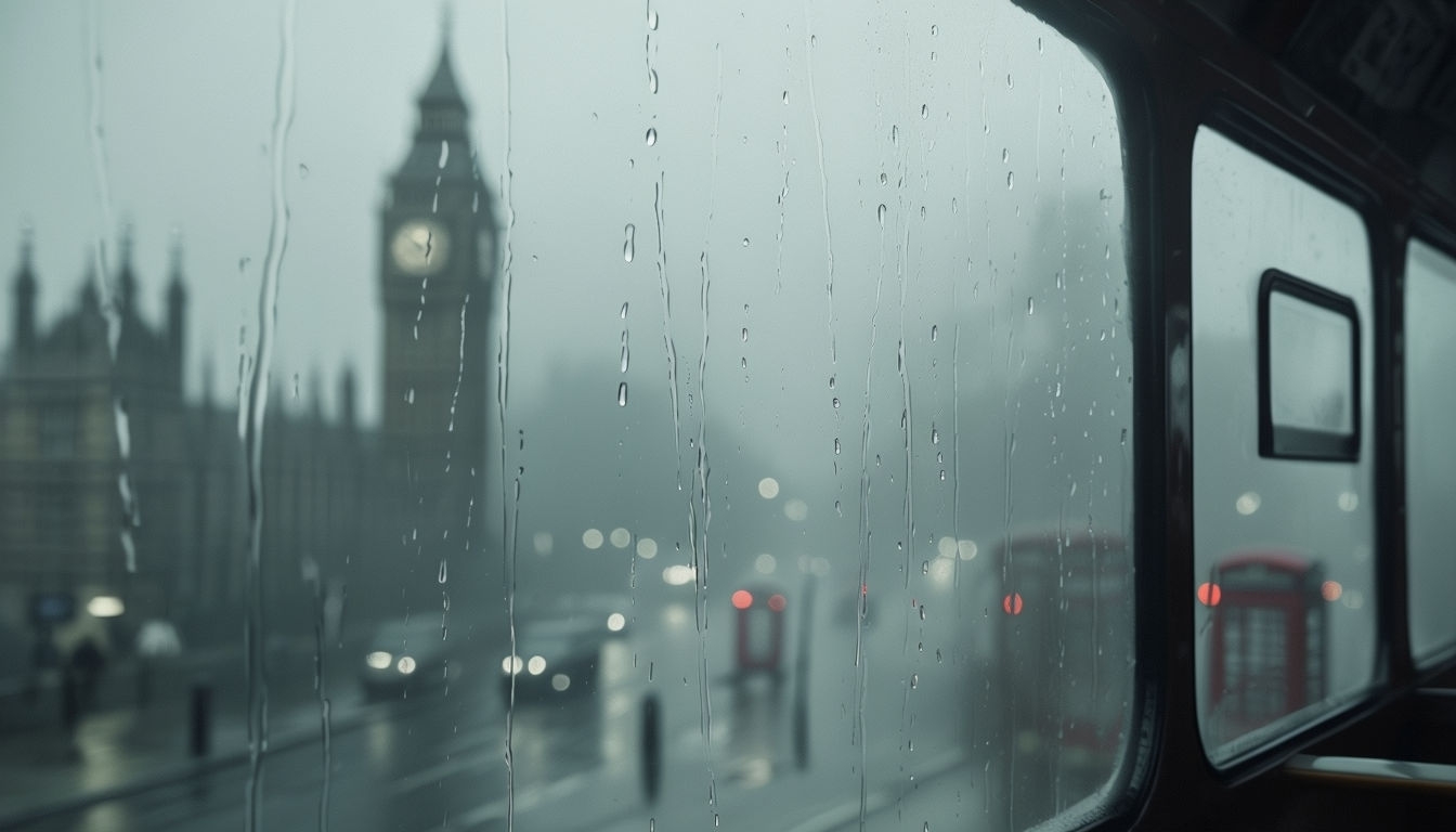 Misty London Double-Decker Bus View Virtual Background