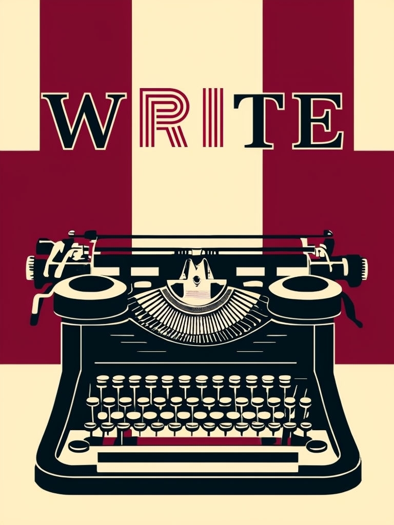 Vintage Typewriter Illustration with WRITE Text Design Poster