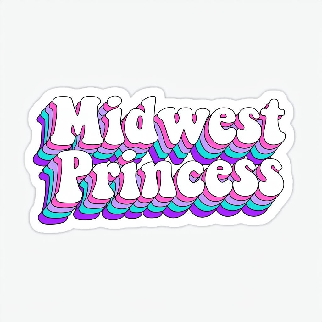 Vibrant Midwest Princess Retro 3D Text Sticker Design