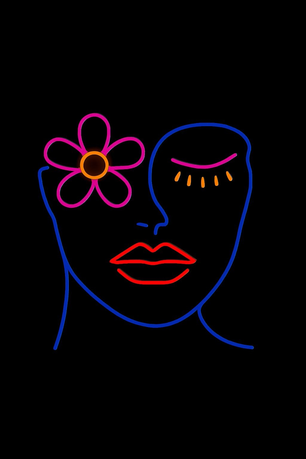 Minimalist Neon Line Art Human Face Illustration Art