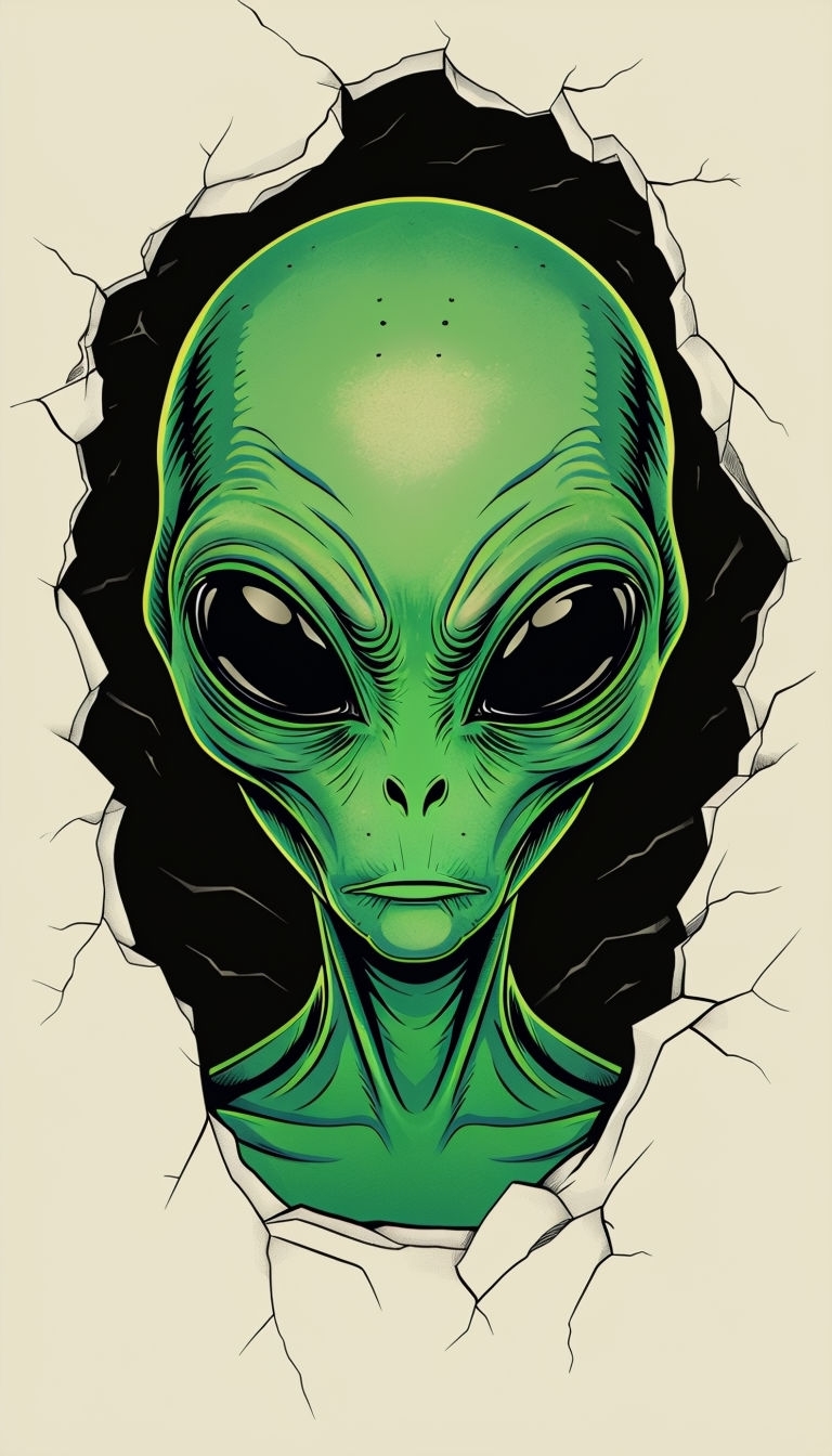 Mysterious Green Alien Illustration Emerging from Dimensional Rift Phone Case Cover