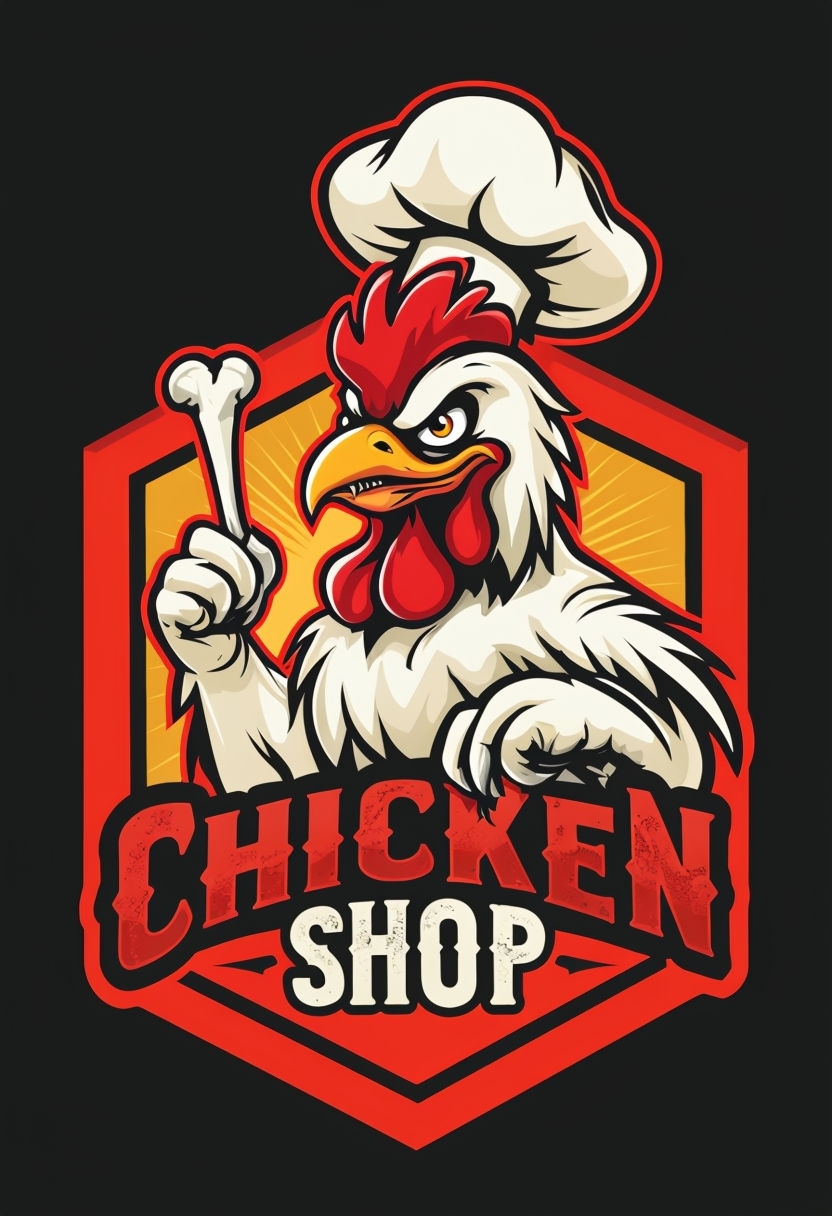 Vibrant Cartoon Rooster Chef Logo for Chicken Shop Branding