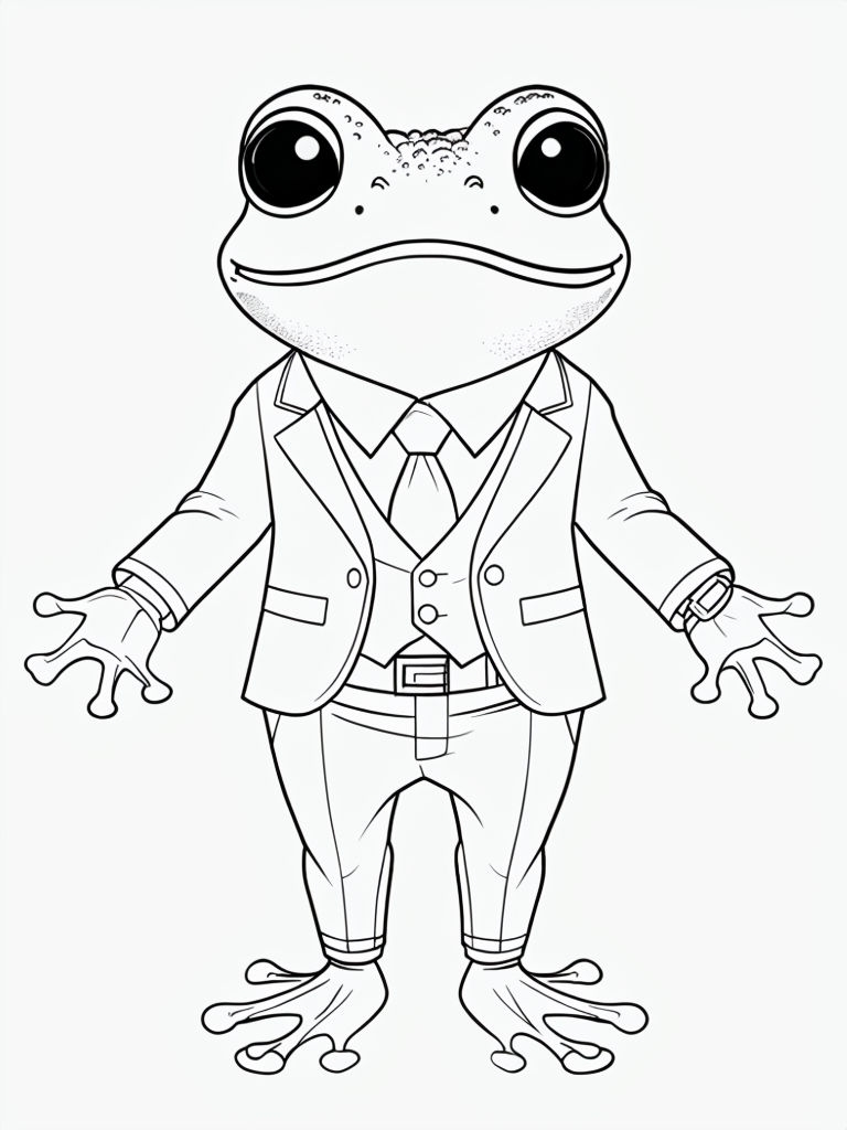 Whimsical Frog in Formal Attire Line Art Coloring Page