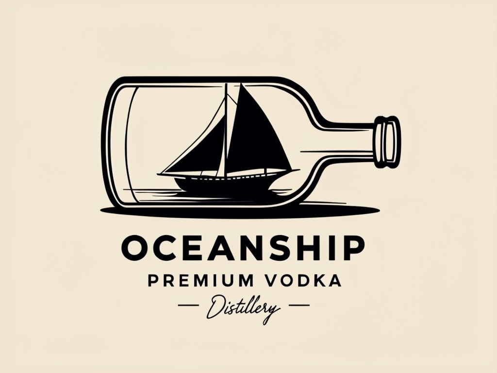 Minimalist Black Ocean Ship Logo for Premium Vodka Distillery