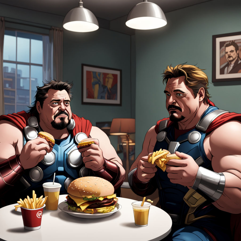 2 fat superheroes 1 shorter then the other