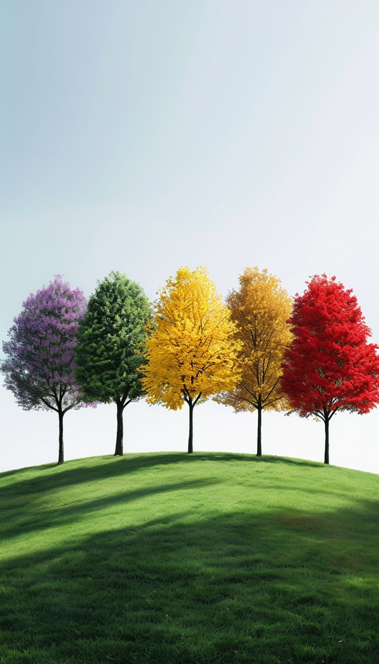 Vibrant Seasonal Trees on Lush Green Lawn Photograph Mobile Wallpaper