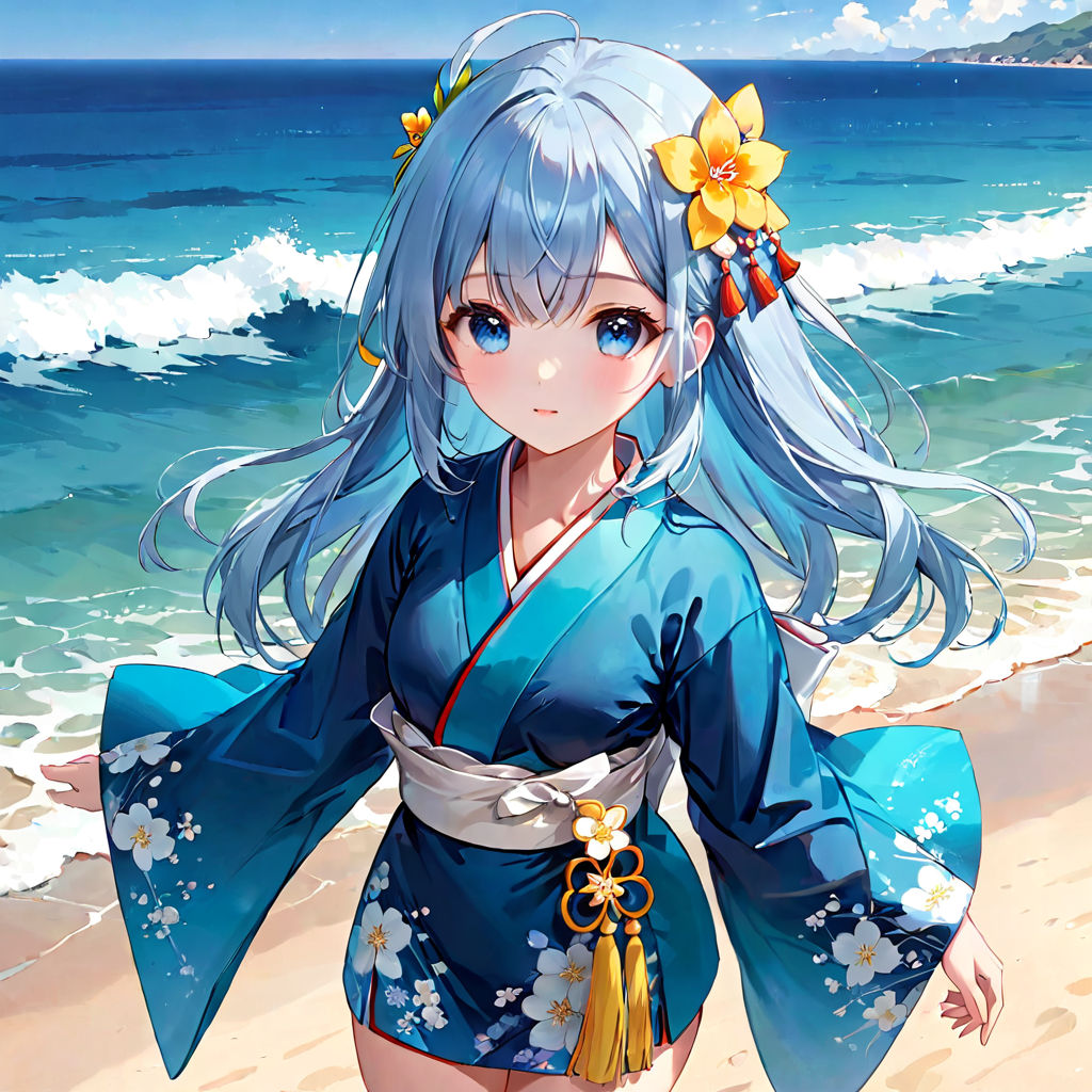 Beautiful anime girl stayed on the beach. without clothes.