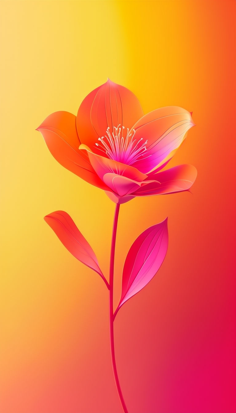 Vibrant Abstract Flower Digital Art with Warm Color Gradients Mobile Wallpaper