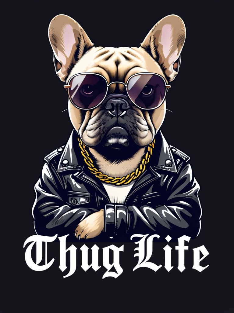 Cool French Bulldog Thug Life Illustration T-Shirt