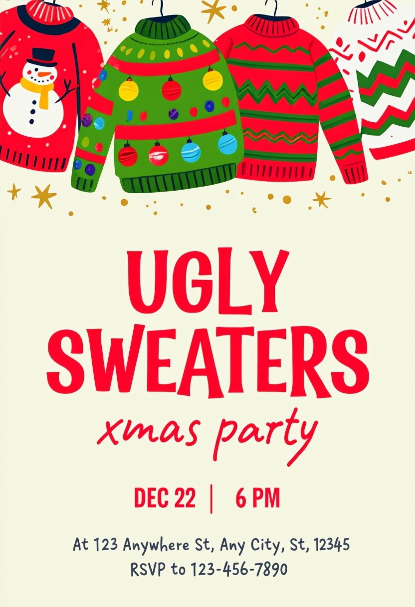 Playful Ugly Sweater Christmas Party Invitation Card Design