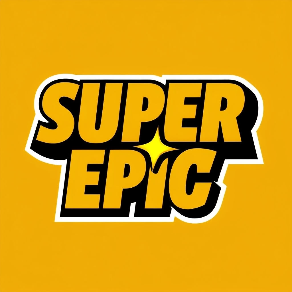 Bold Modern SUPER EPIC Typography Logo on Yellow Background