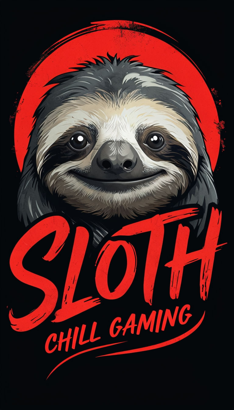 Chill Gaming Sloth Face Illustration with Bold Text on Black Background Poster