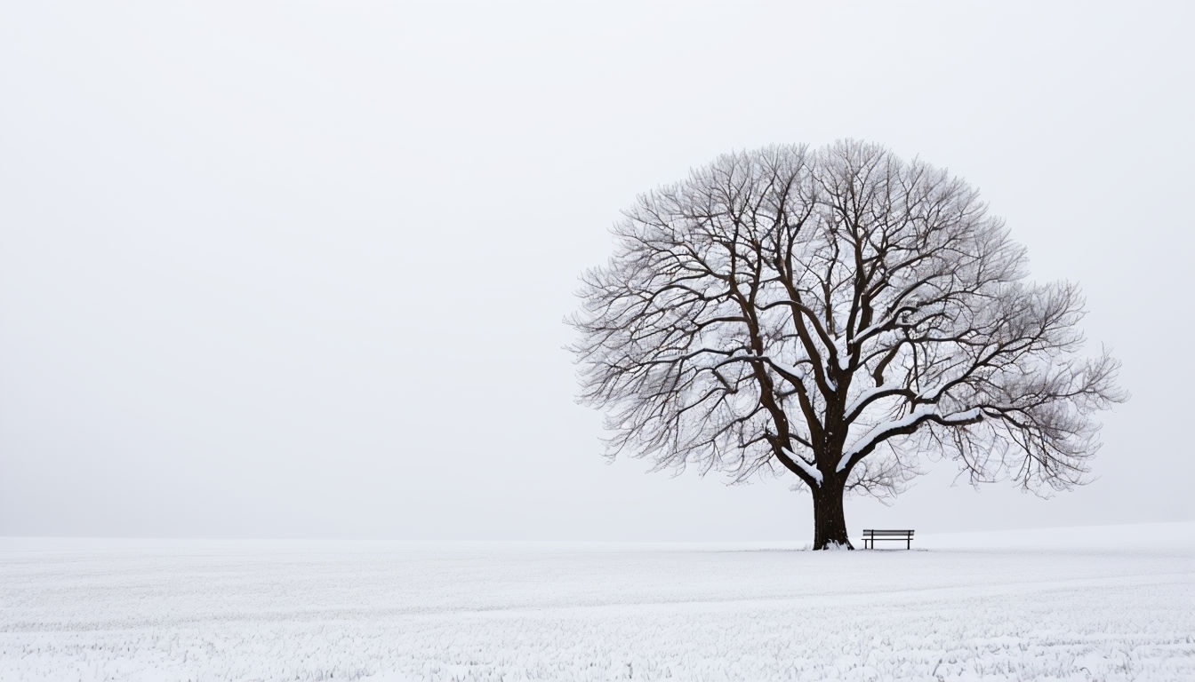 Serene Minimalist Winter Landscape with Leafless Tree Background