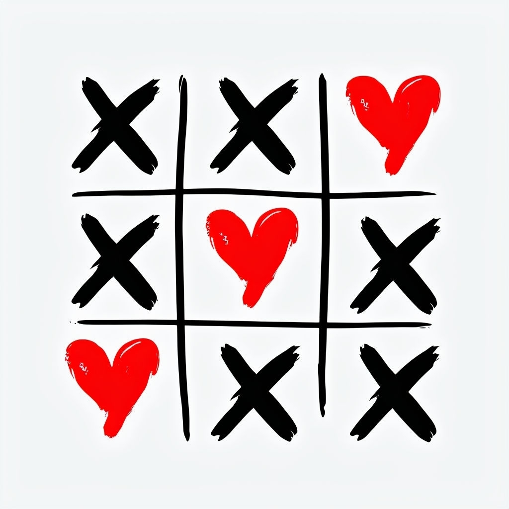 Playful Noughts and Crosses Game with Heart Shapes T-shirt