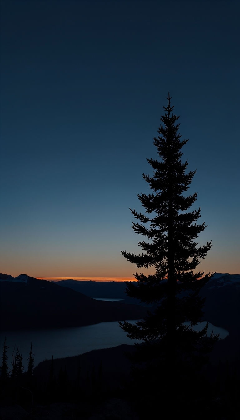 Serene Evergreen Tree Silhouette at Twilight Landscape Mobile Wallpaper