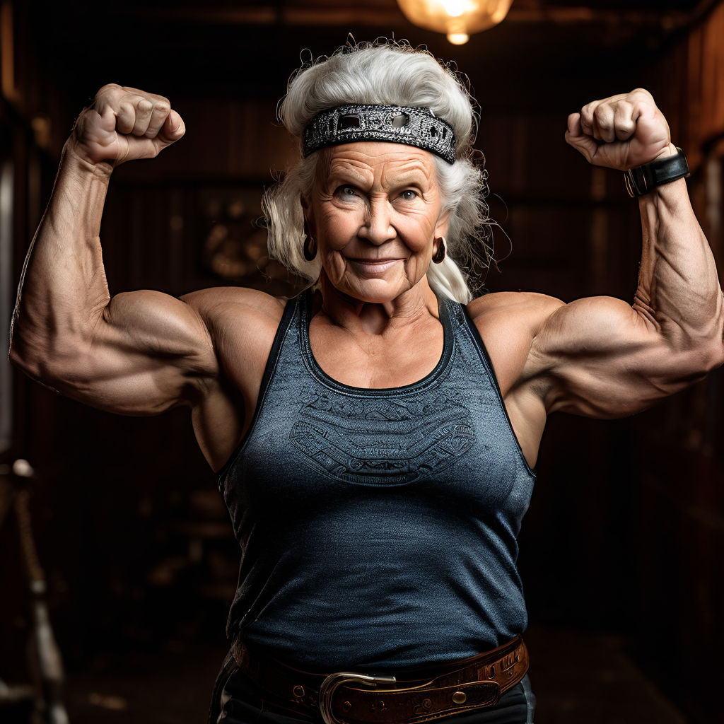 100 year old muscular viking lady flexing overhead baseball ... by Ken ...