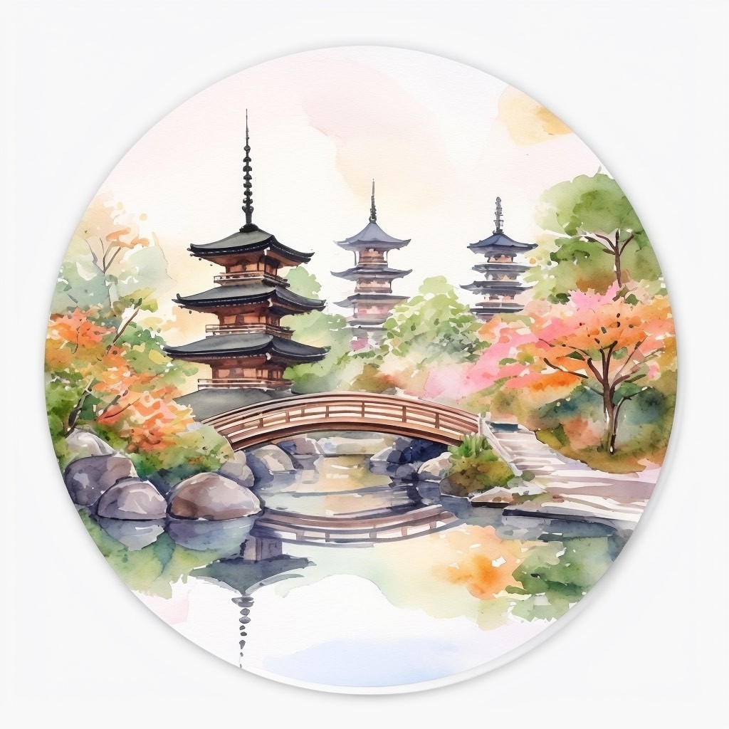 Watercolor Japanese Garden