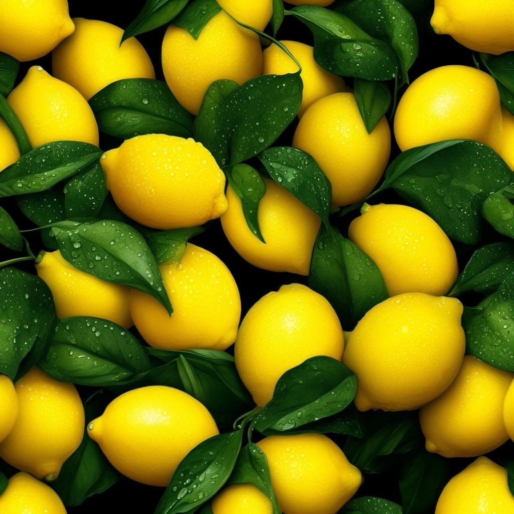 Seamless Pattern of Vibrant Yellow Lemons with Green Leaves