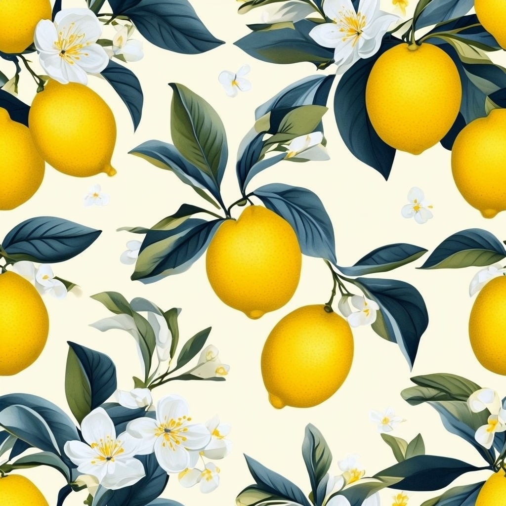 Vibrant Lemon Tree Branches Seamless Pattern Design