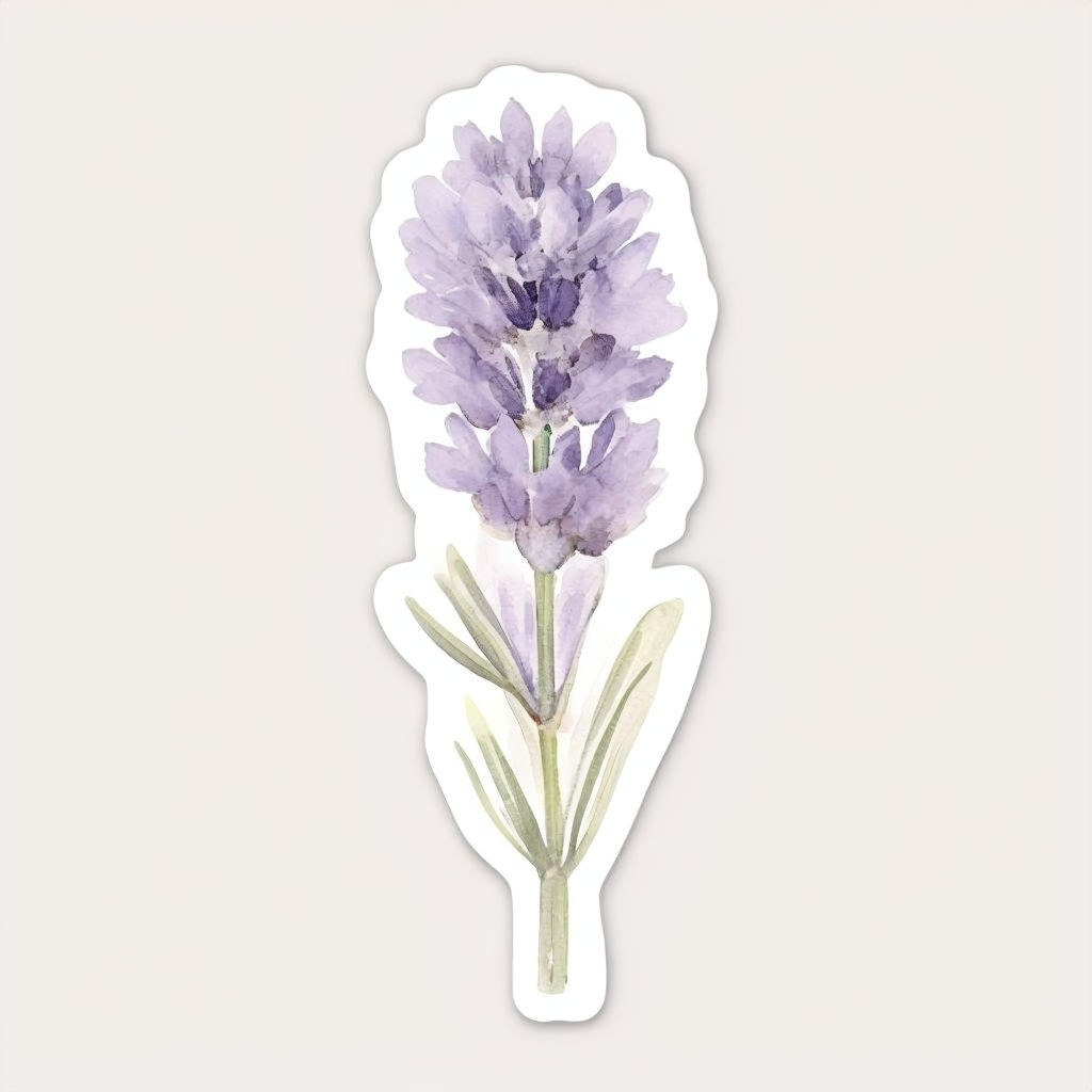 Minimalist Lavender Blossom Die-Cut Sticker Design in Soft Watercolor Aesthetic Sticker