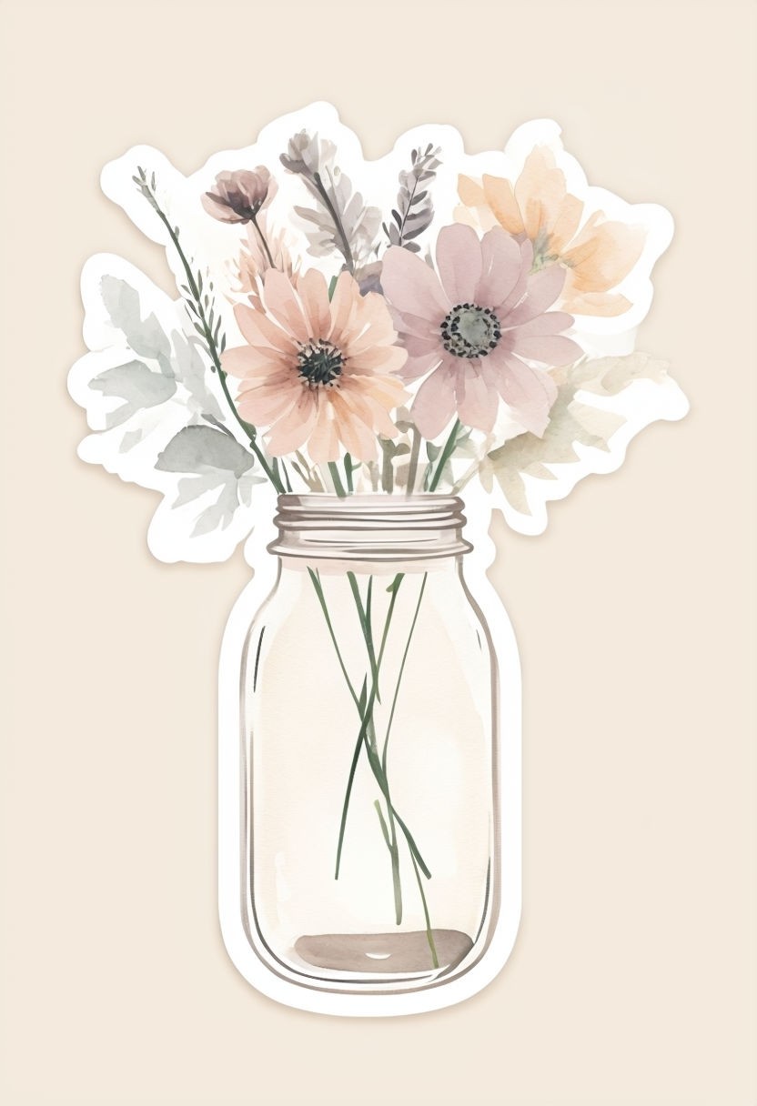 Adorable Wildflowers in Mason Jar Die-Cut Sticker Design