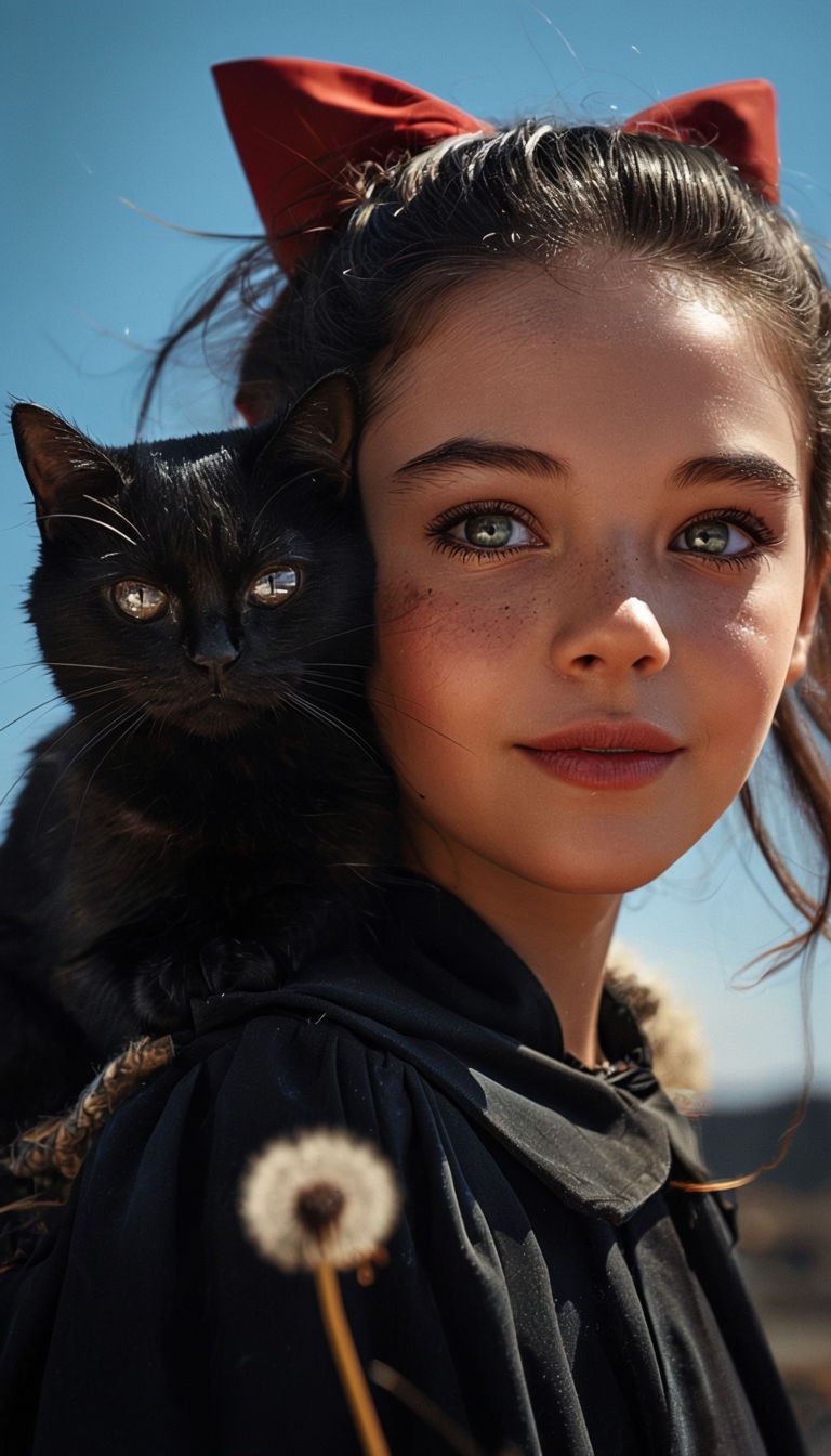 Young witch with black cat