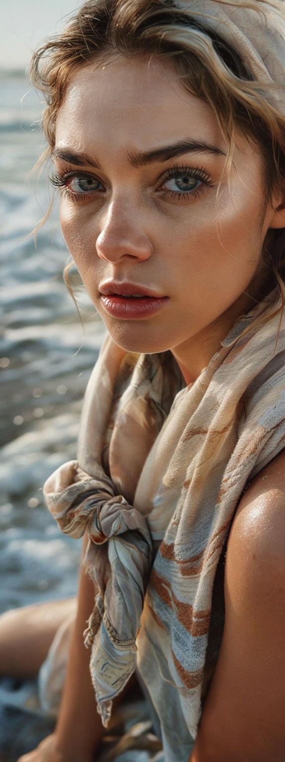 Cinematic Beach Portrait: Capturing Contemplation in Natural Light and Detail