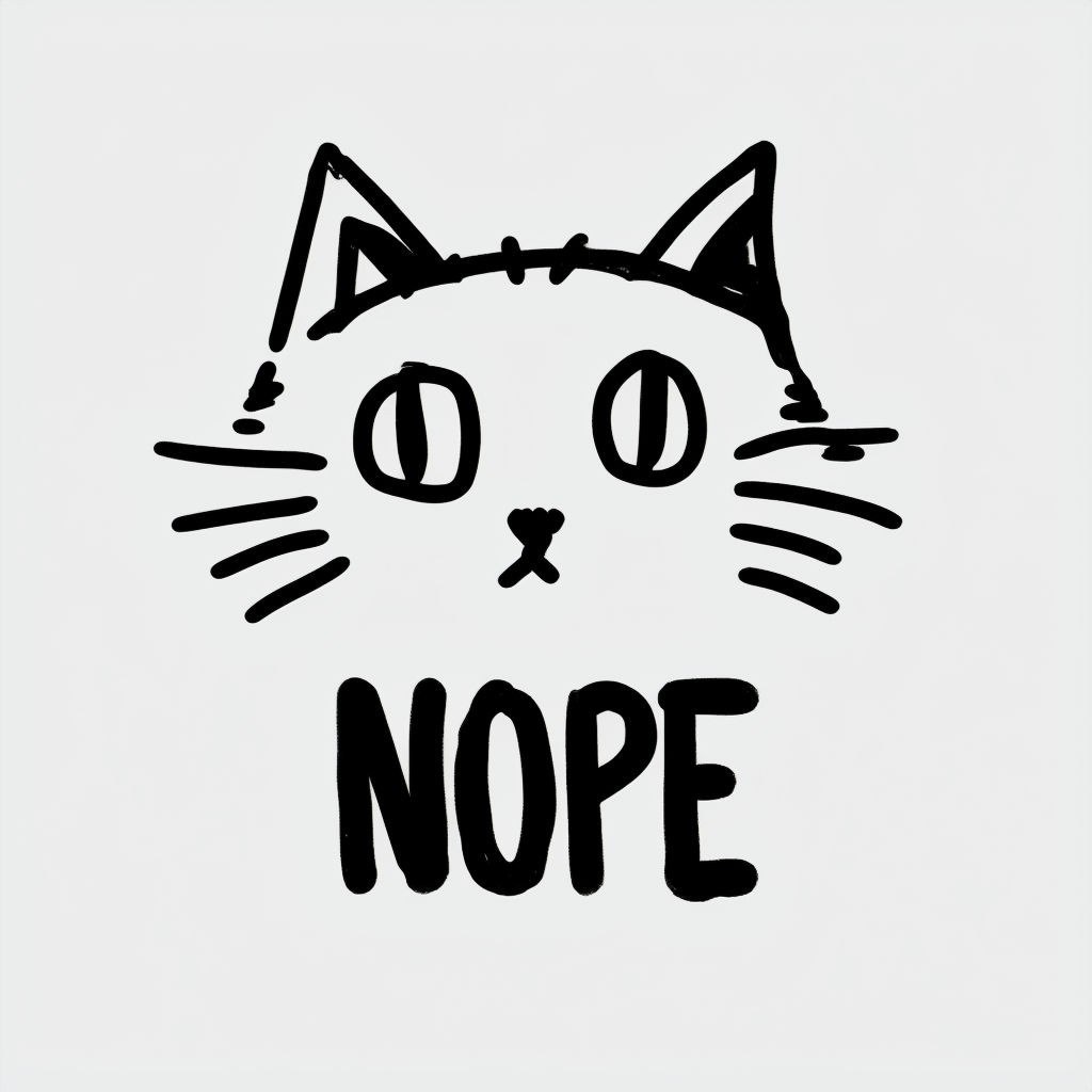 Minimalist Black Cat Illustration with 'NOPE' - Simple and Cartoonish Design