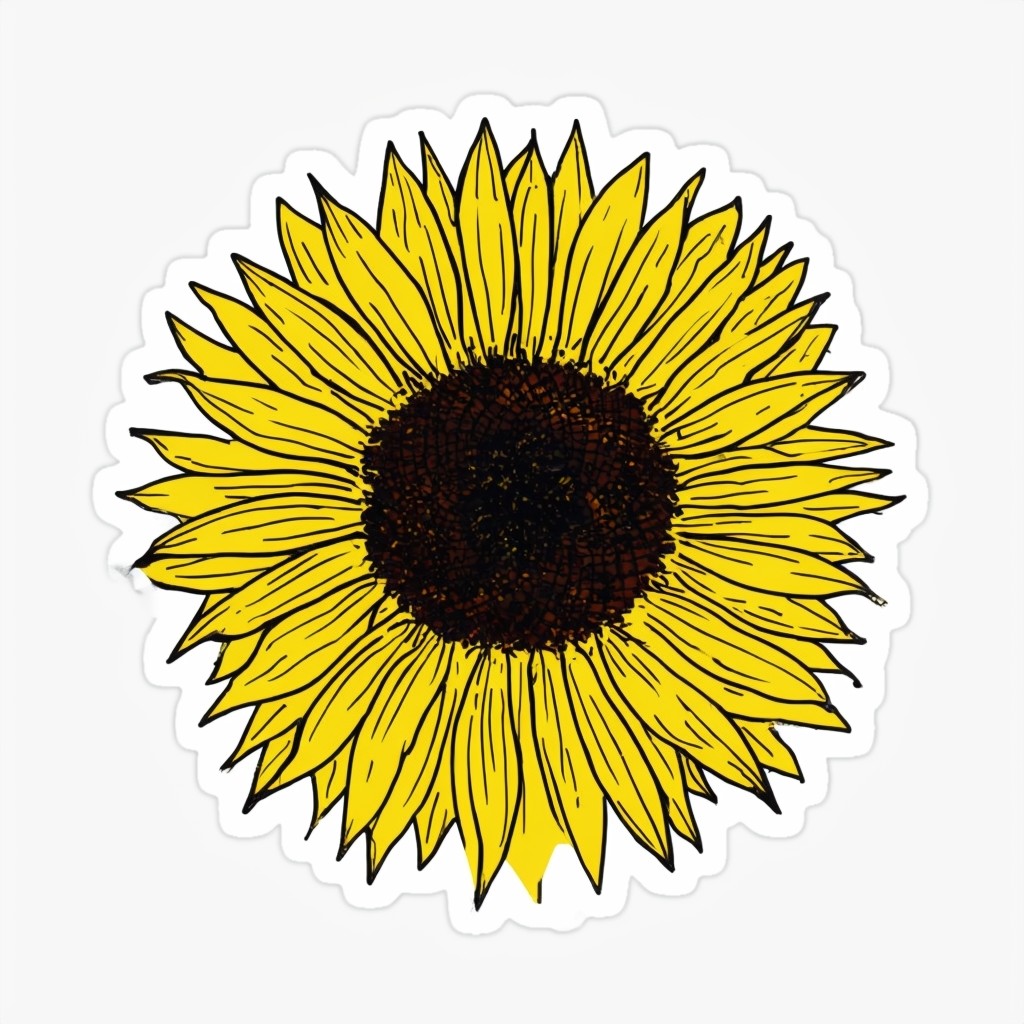 Bright Yellow Sunflower Sticker with Bold Black Outlines