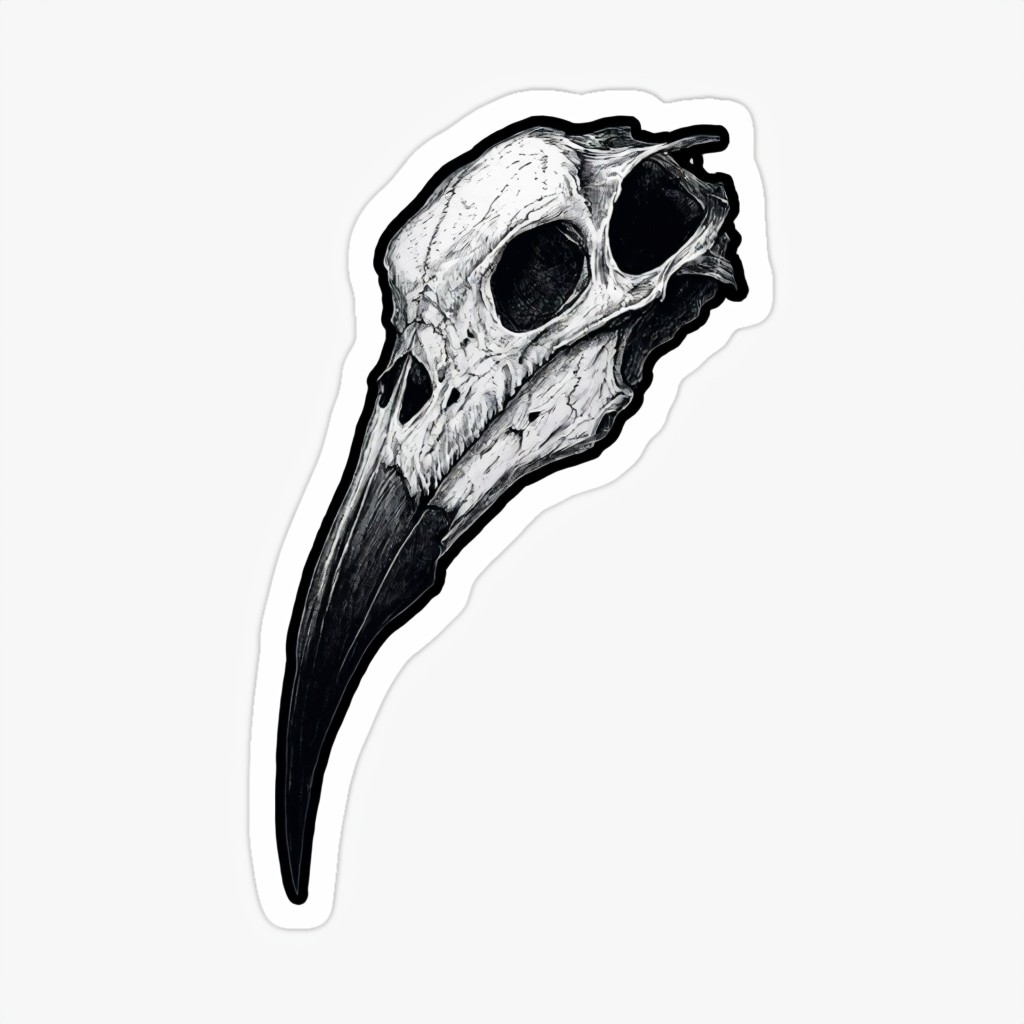 Monochrome Bird Skull Illustration Sticker