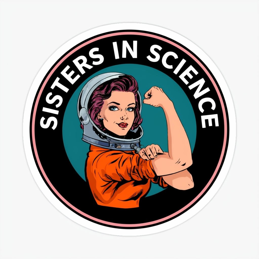 Retro Astronaut Woman 'Sisters in Science' Sticker