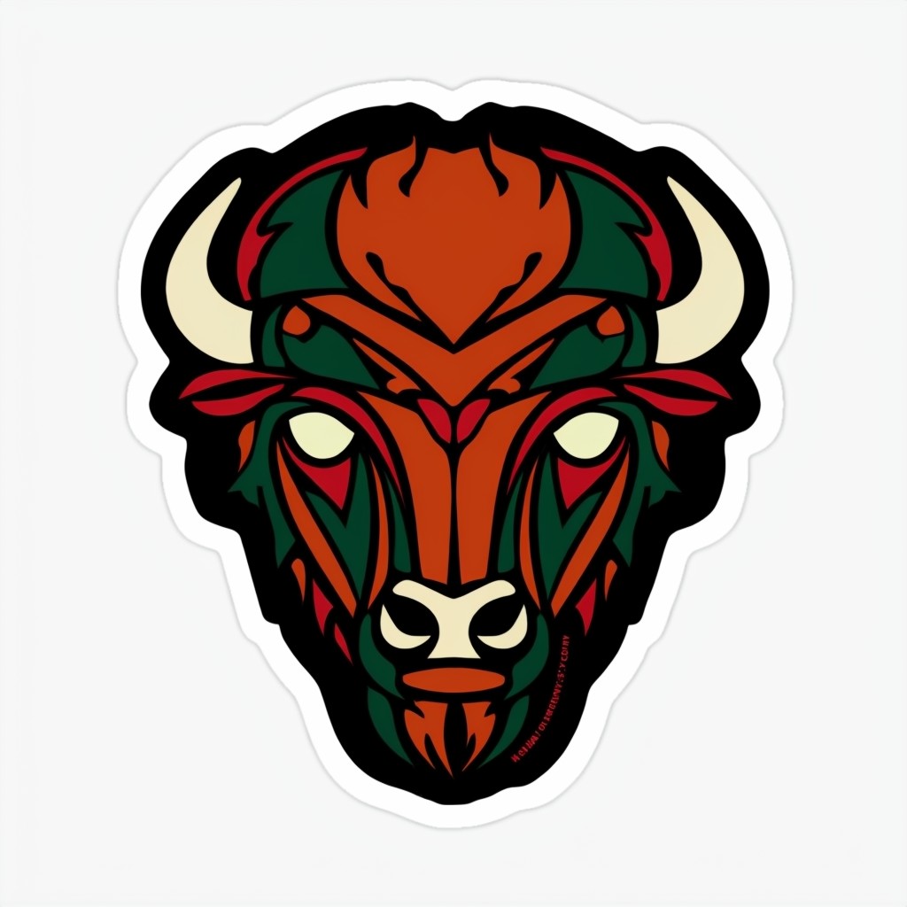 Bold Buffalo Face Geometric Sticker Design